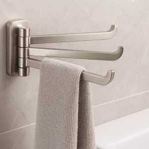 21 Swivel Swing Arm Towel Hook With Three Folding Prongs For Space Saving Small Bathroom Utility