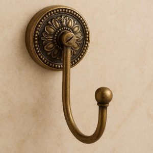 22 Vintage Brass Antique Style Single Towel Hook For Traditional Home Decor And Classic Bathroom Look