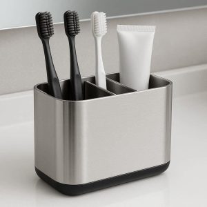 29 Sleek Stainless Steel Toothbrush Caddy With Removable Dividers For Easy Cleaning And Modern Vanity