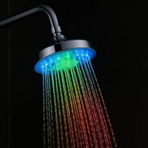 3 LED Color Changing Shower Head Powered By Water Flow For Temperature Sensing And Visual Ambiance
